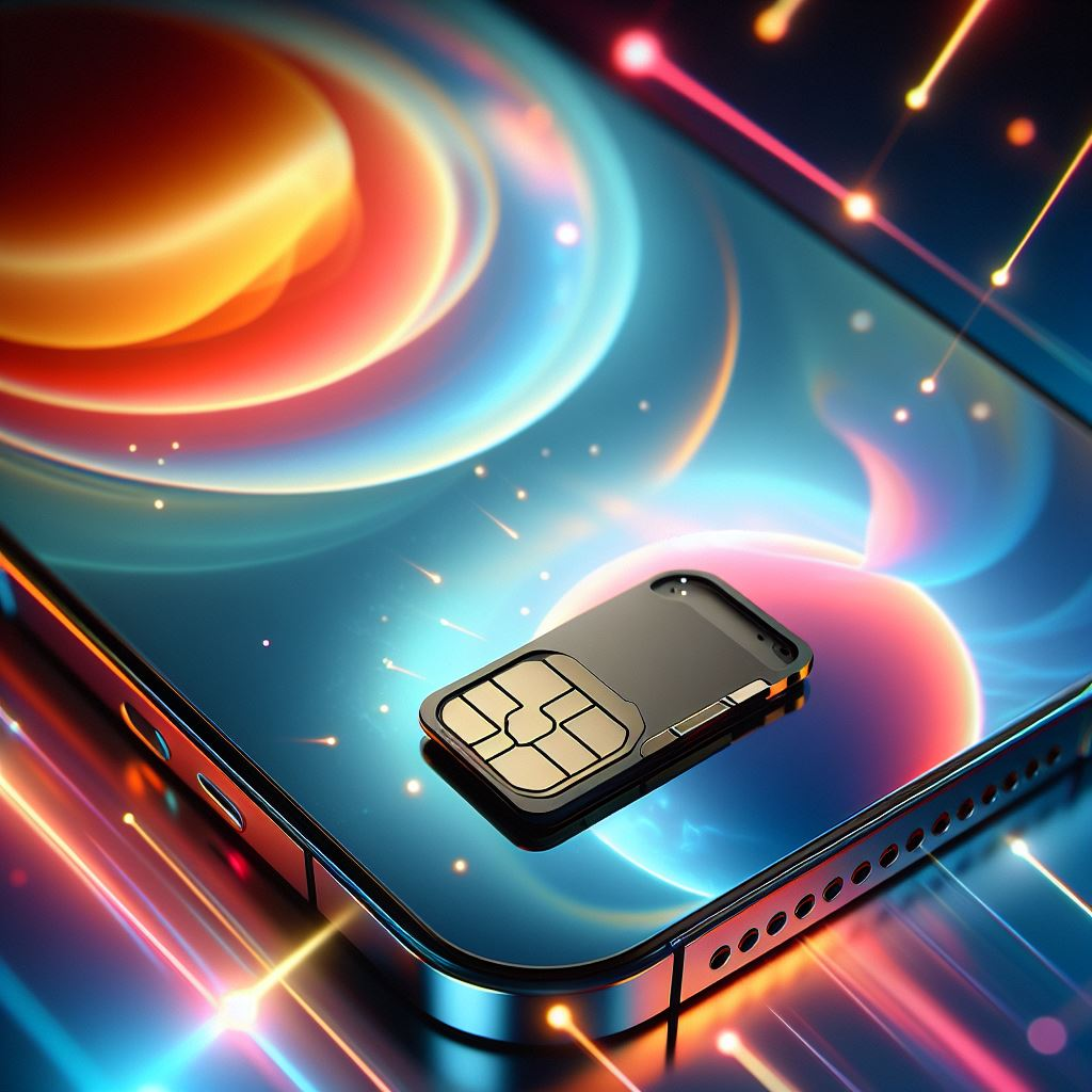 A close-up image of an iPhone 14 with a physical SIM card slot, illustrating the physical hardware for traditional SIM card usage.