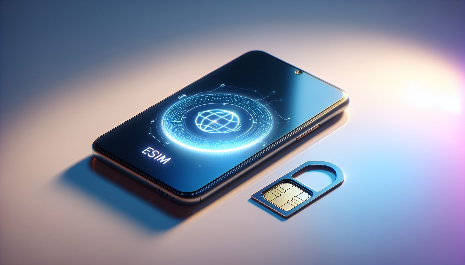 Illustration of a smartphone with eSIM technology and a physical SIM card slot
