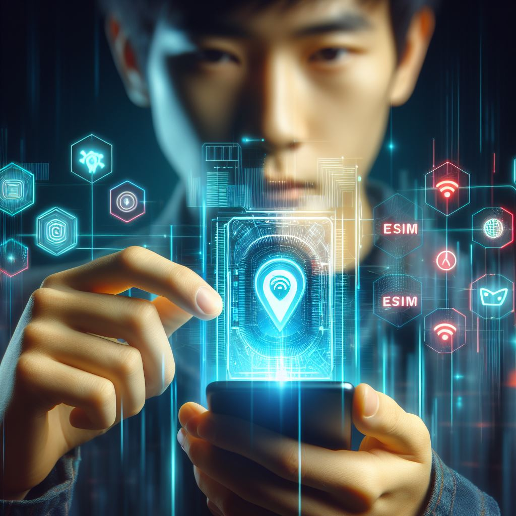 A person holding a smartphone with eSIM options displayed on the screen