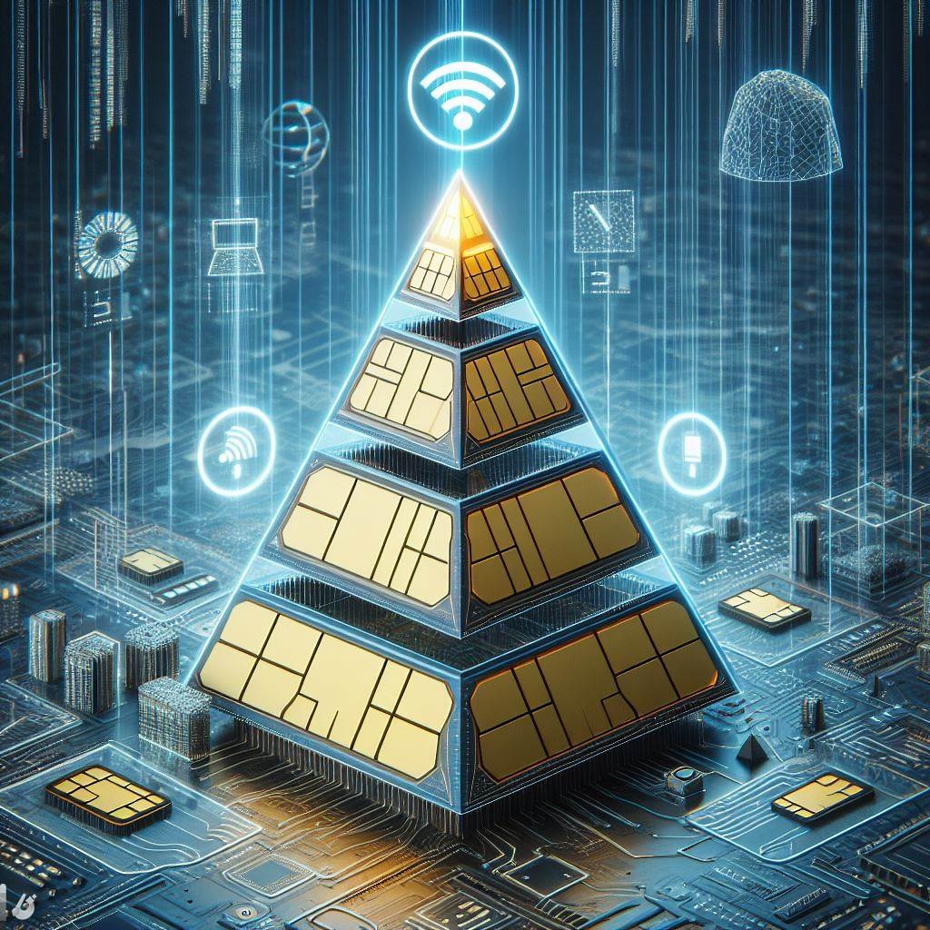 Pyramid-shaped data plans linked to eSIM icons