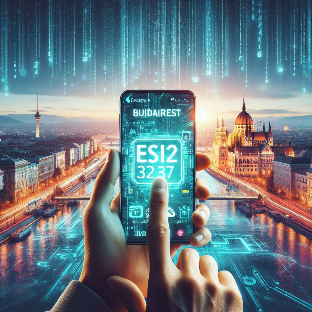 A smartphone displaying both an eSIM symbol and Hungarian phone number