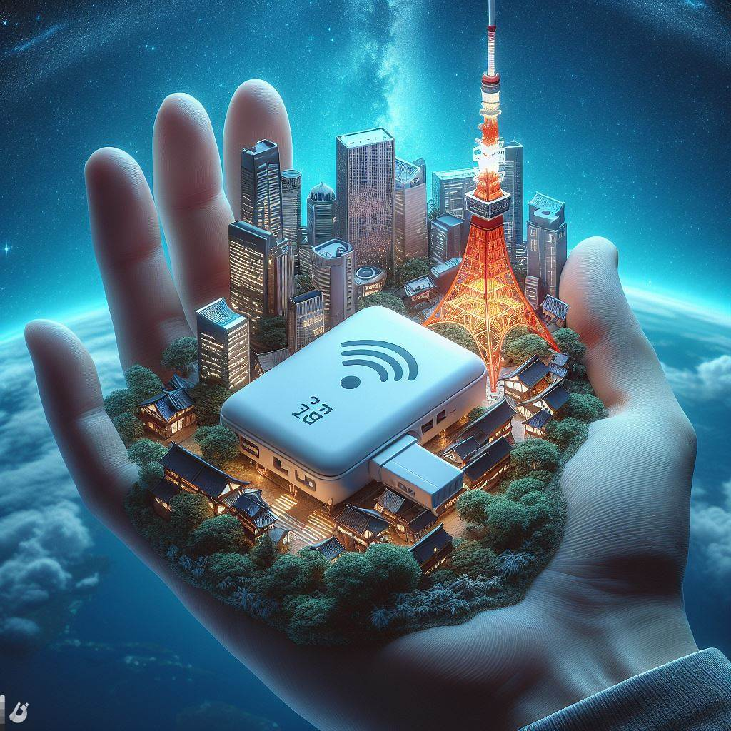 A pocket WiFi device in a traveler's hand, showcasing one option for connectivity in Japan