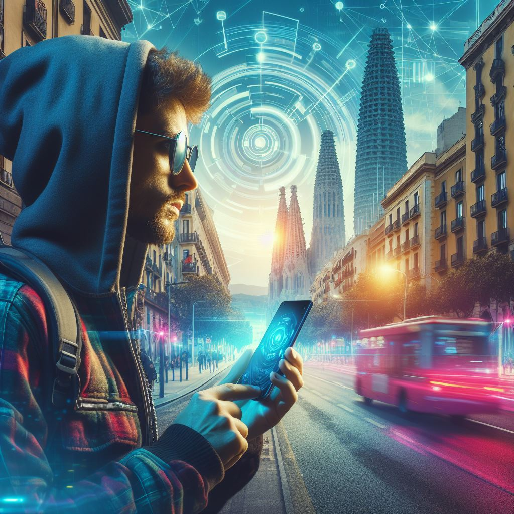 A digital nomad holding a smartphone with eSIM