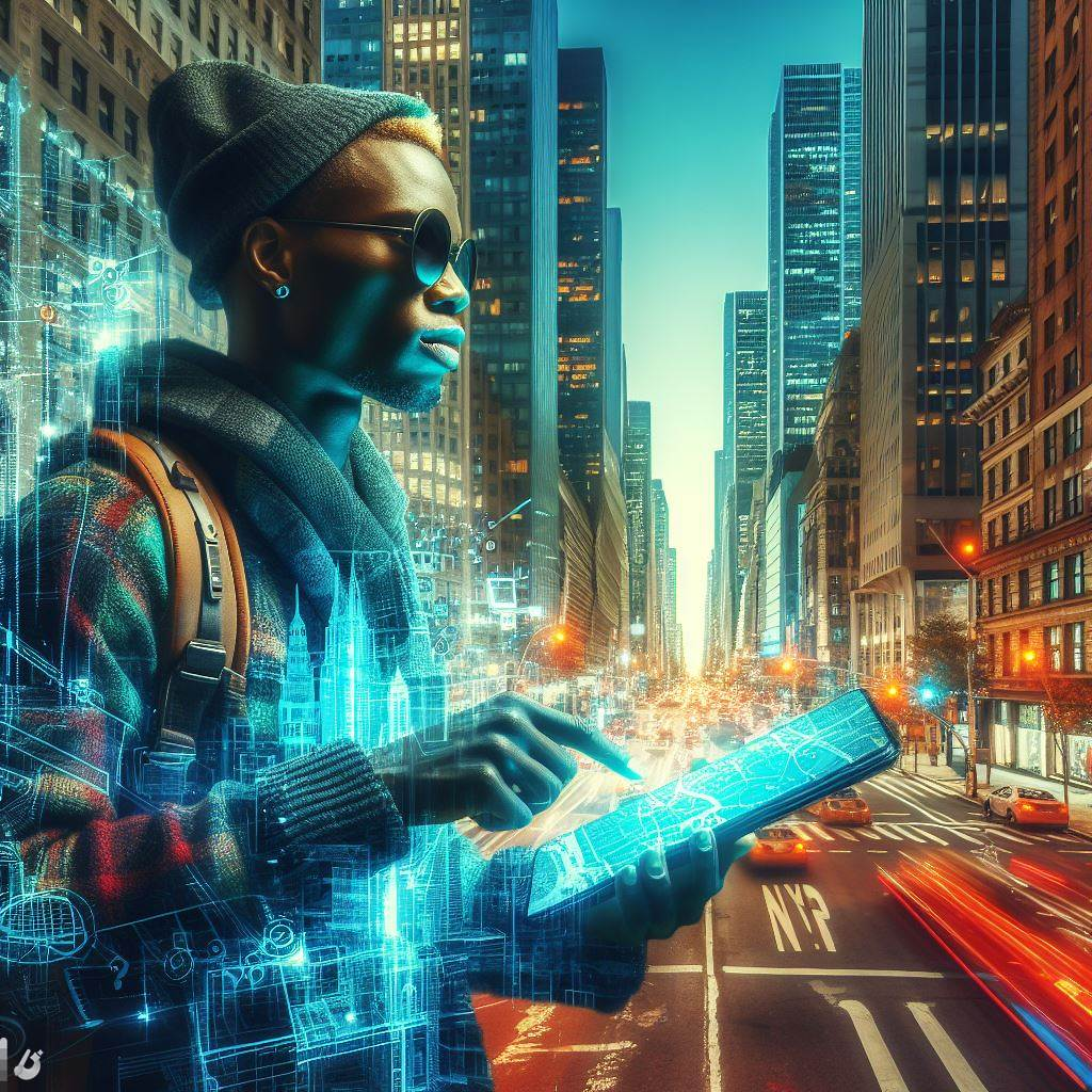 A man using a map with locations of physical stores offering eSIM services in New York