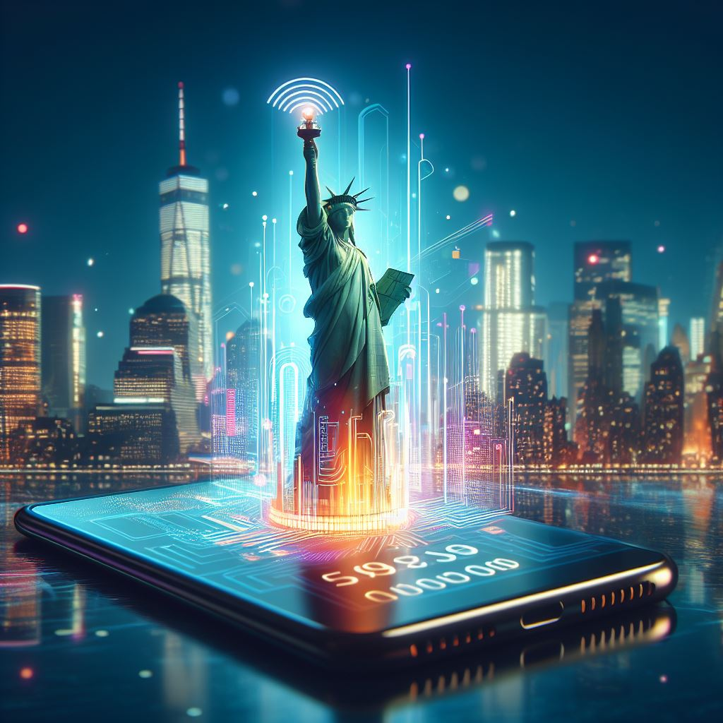 A smartphone displaying a virtual SIM card symbol, symbolizing the convenience of eSIM for New York travel