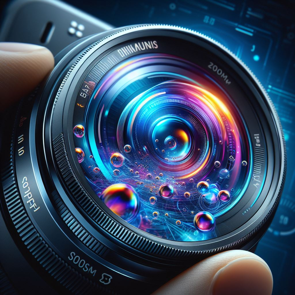 Close-up of a Samsung camera phone lens capturing vibrant details