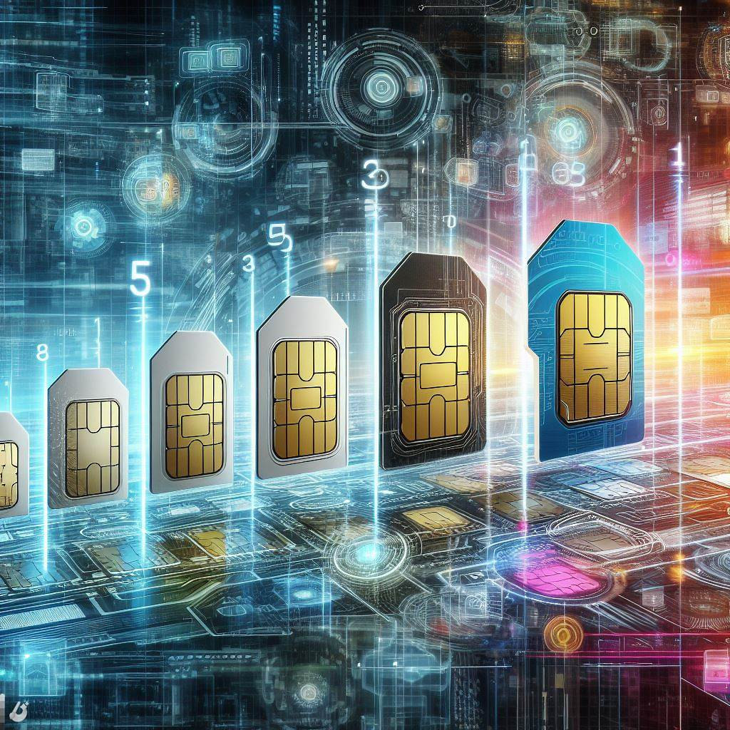 A progression of SIM cards from physical to digital representation against a timeline backdrop