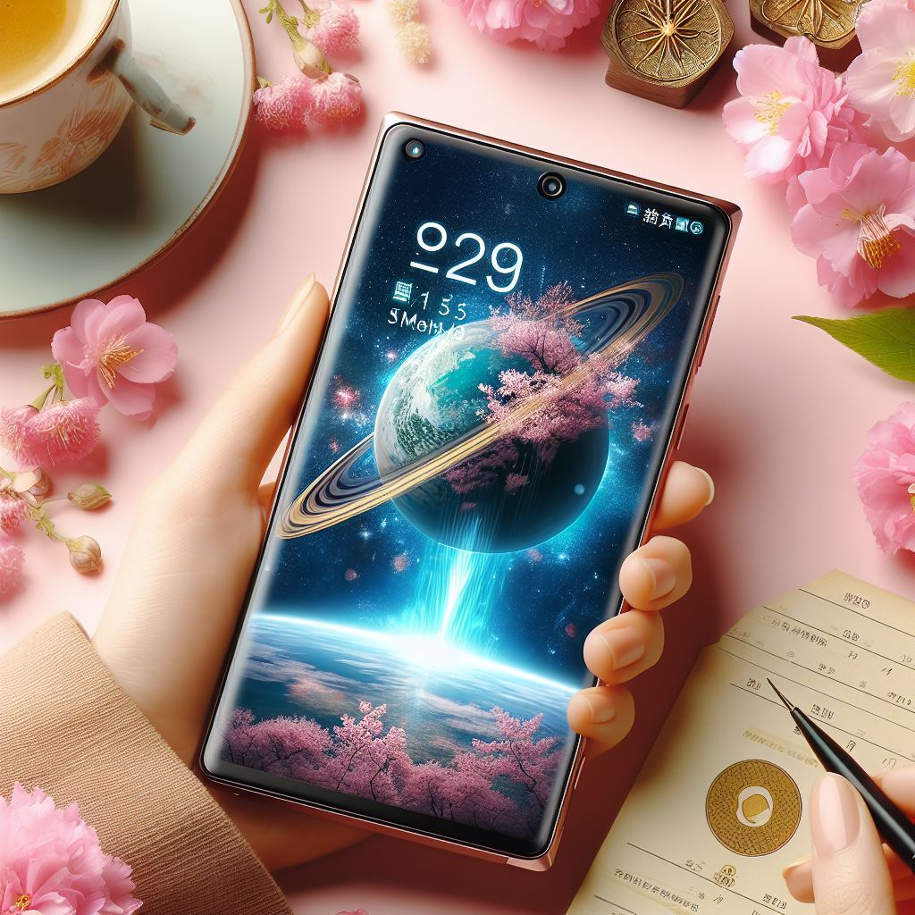 eSIM-enabled phone with cherry blossoms, a symbol of Japan