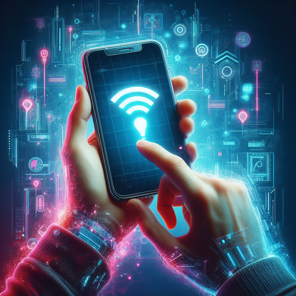 Hands holding iPhone with absent mobile data symbol