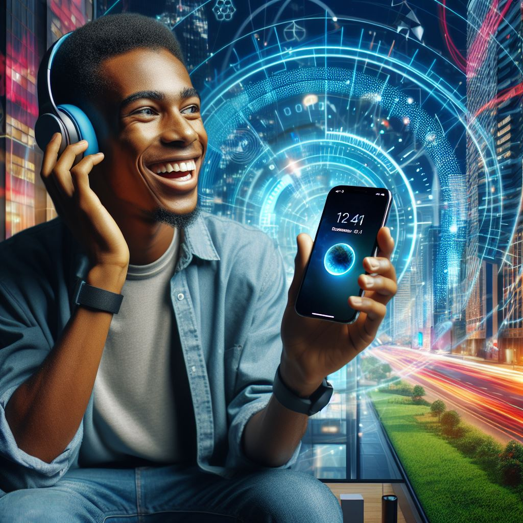 A person holding an iPhone 14 with eSIM capabilities, enjoying seamless connectivity in various scenarios such as travel, business, and leisure