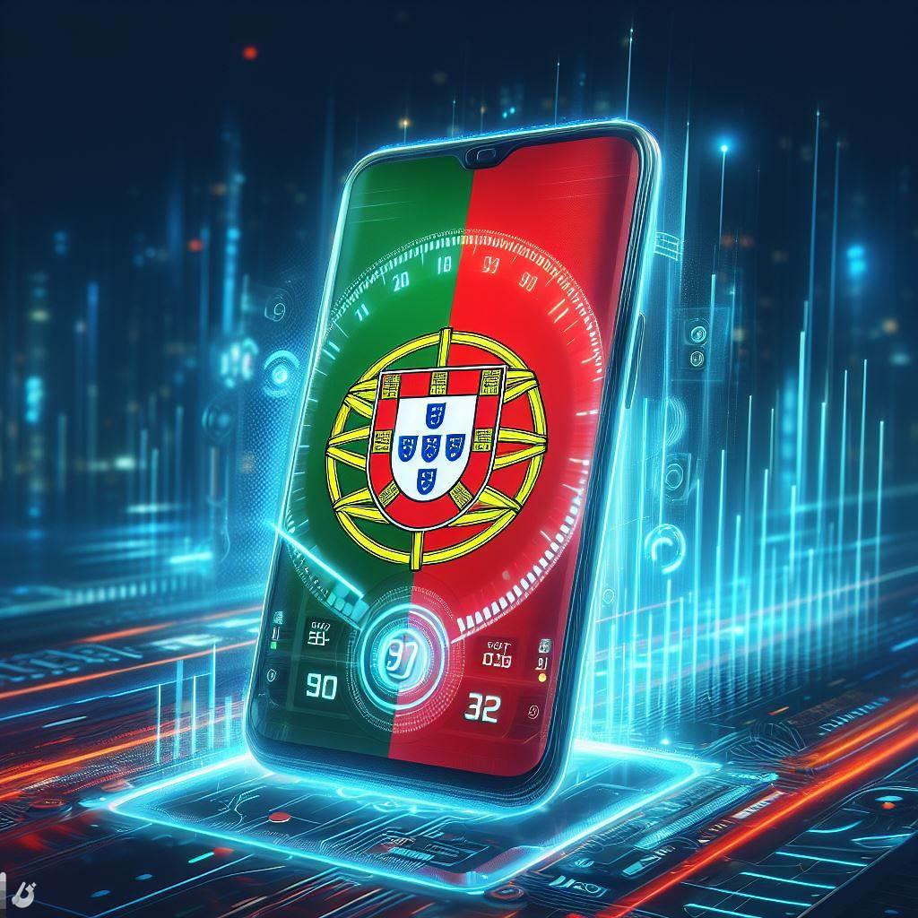 Smartphone with speedometer and Portuguese flag
