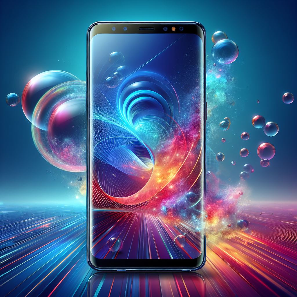 Vibrant image of a Samsung Galaxy phone with a dynamic screen display